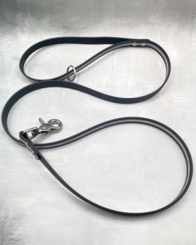 Führleine einfarbig , 16 mm , 130 cm , Biothane Schwarz reflektierend , Hardware Silber