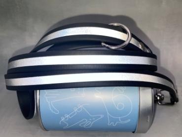 Führleine einfarbig , 16 mm , 130 cm , Biothane Schwarz reflektierend , Hardware Silber