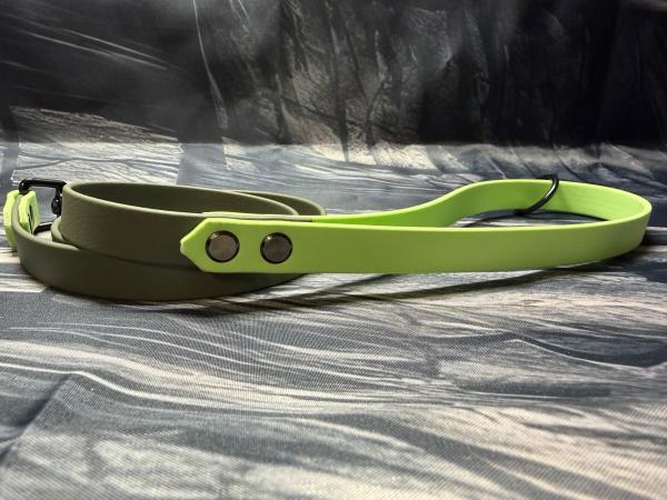 Führleine zweifarbig , 16 mm , 100 cm , Biothane Foliage Green und Pastell Grün , Hardware Schwarz