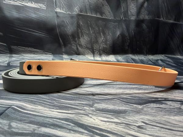 Führleine zweifarbig , 19 mm , 200 cm , Biothane Dark Grey und Pastell Peach , Hardware Silber