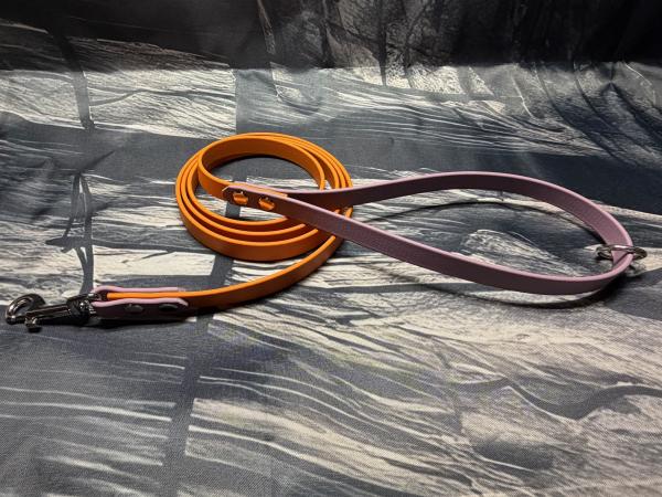 Führleine zweifarbig , 13 mm , 150 cm , Biothane Burnt Orange und Marvelous Mauve , Hardware Silber