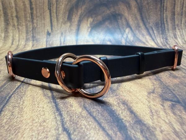 Mitwachsendes Halsband , 19 mm , 42 - 57 cm , Biothane Schwarz , Hardware Roségold