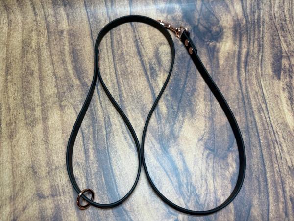 Führleine einfarbig , 13 mm , 100 cm , Biothane Schwarz , Hardware Roségold