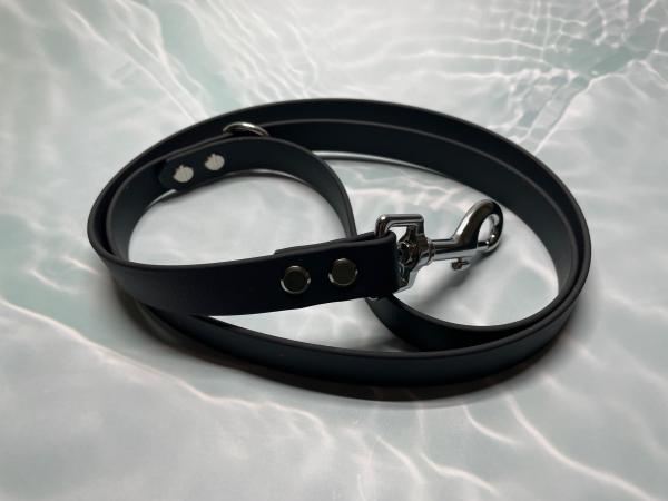 Führleine einfarbig , 19 mm , 100 cm , Biothane Schwarz , Hardware Silber