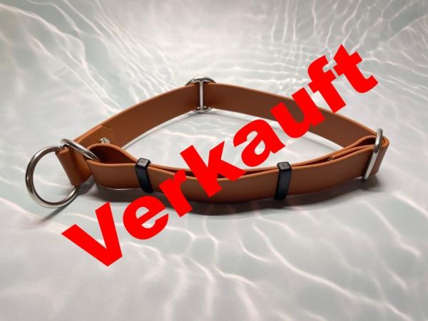 Mitwachsendes Halsband , 25 mm , 38 - 55 cm , Biothane Hellbraun , Hardware Silber