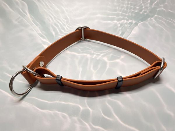 Mitwachsendes Halsband , 25 mm , 38 - 55 cm , Biothane Hellbraun , Hardware Silber