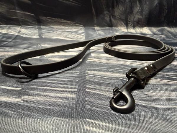 Führleine einfarbig , 9 mm , 150 cm , Biothane schwarz , Hardware schwarz