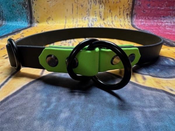 Zugstopphalsband doppelter Umschlag , 19 mm , 45 cm , Biothane Schwarz und Apple Green , Hardware Schwarz