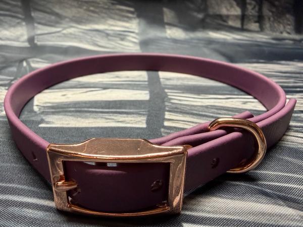 Schnallenhalsband , 13 mm , 36 - 44 cm , Biothane Aubergine , Hardware Roségold
