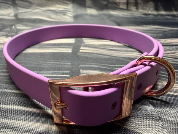 Schnallenhalsband , 16 mm , 36 - 44 cm , Biothane Amethyst Orchid , Hardware Roségold