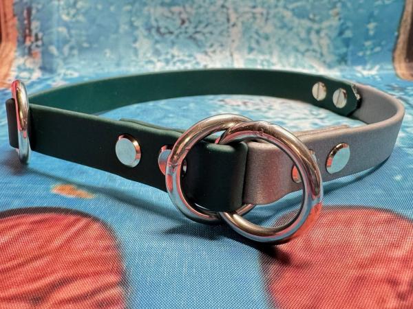 Zugstopphalsband zweifarbig , 16 mm , 42 cm , Biothane Dunkelgrün - Silber , Hardware vernickelter Stahl silber