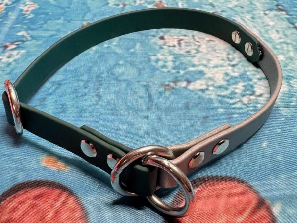 Zugstopphalsband zweifarbig , 16 mm , 42 cm , Biothane Dunkelgrün - Silber , Hardware vernickelter Stahl silber