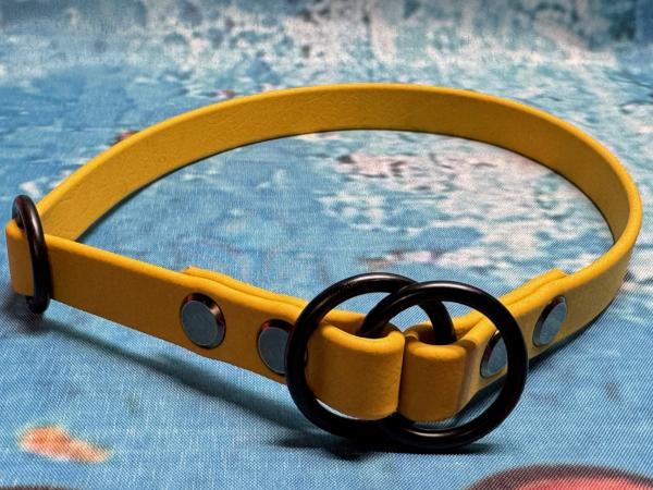 Zugstopphalsband einfach ; 13 mm ; 38 cm ; Biothane Senfgelb ; Hardware Schwarz
