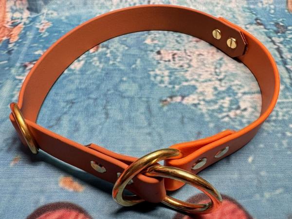 Zugstopphalsband zweifarbig , 25 mm , 47 cm , Biothane Hellbraun und Burnt Orange , Hardware Messing