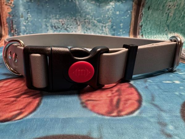 Verstellbares Halsband mit Klickverschluss , einfarbig , 25 mm , 35 - 55 cm , Biothane Silber , Hardware Silber