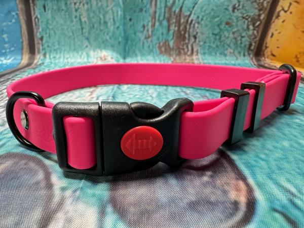 Verstellbares Halsband mit Klickverschluss , einfarbig , 19 mm , 34 - 49 cm , Biothane Passion Pink , Hardware Schwarz