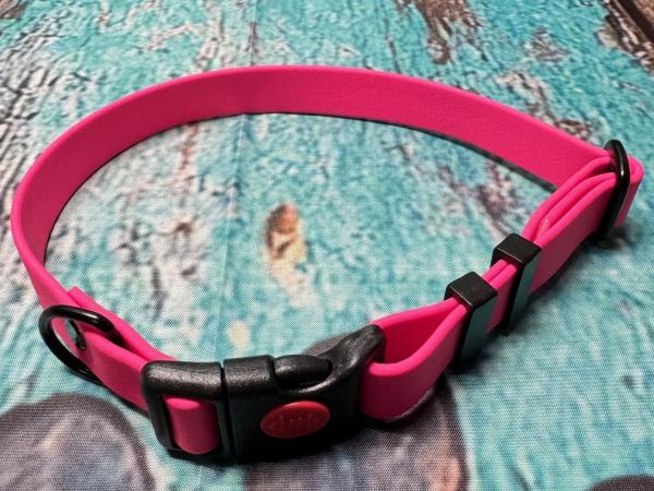 Verstellbares Halsband mit Klickverschluss , einfarbig , 19 mm , 34 - 49 cm , Biothane Passion Pink , Hardware Schwarz