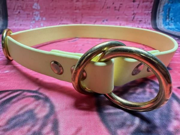 Zugstopphalsband einfach , 19 mm , 44 cm , Biothane Pastell Gelb , Hardware Messing