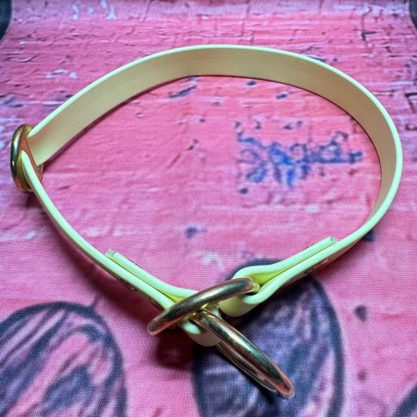 Zugstopphalsband einfach , 19 mm , 44 cm , Biothane Pastell Gelb , Hardware Messing