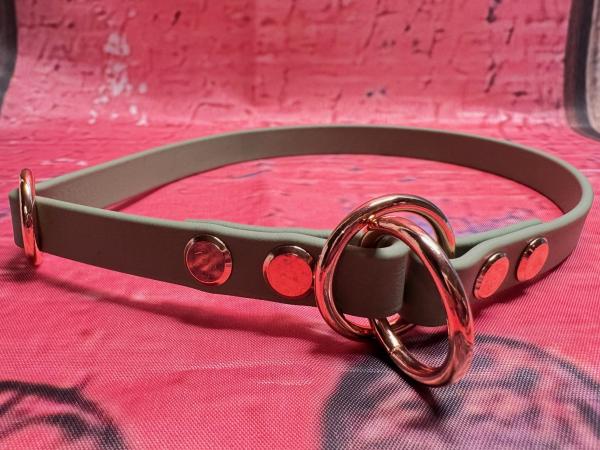 Zugstopphalsband einfach , 13 mm , 41 cm , Biothane Foggy Green , Hardware Roségold