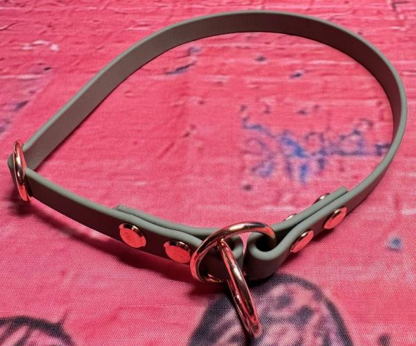 Zugstopphalsband einfach , 13 mm , 41 cm , Biothane Foggy Green , Hardware Roségold