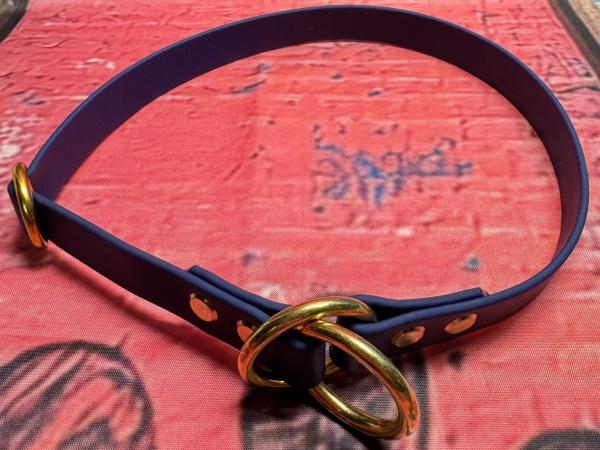 Zugstopphalsband einfach , 19 mm , 52 cm , Biothane Navy Blau , Hardware Messing