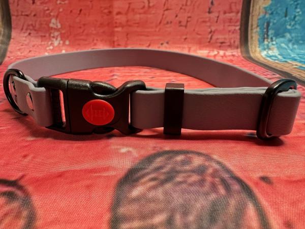 Verstellbares Halsband mit Klickverschluss , einfarbig , 19 mm , 34 - 49 cm , Biothane Grau , Hardware Schwarz