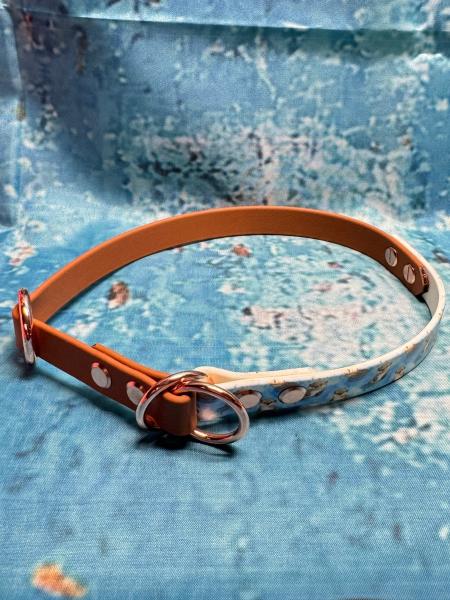 Zugstopphalsband zweifarbig , 16 mm , 44 cm , Biothane Hellbraun - UV Biothane Otters , Hardware vernickelter Stahl roségold