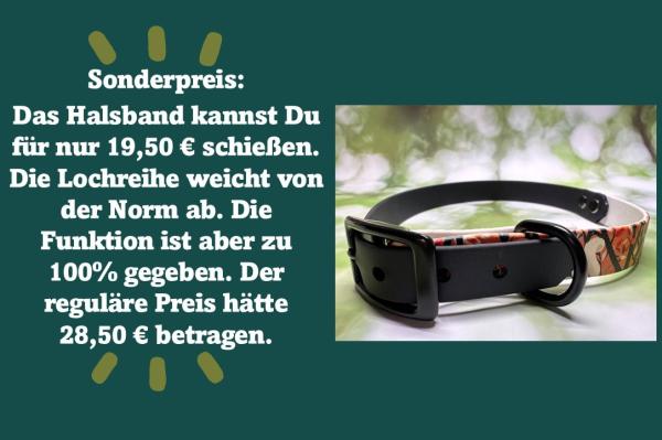 SONDERPREIS !!!   Schnallenhalsband zweifarbig , 19 mm , 44 - 52 cm , Biothane Schwarz - UV Biothane Squirrel and Deer , Hardware Schwarz
