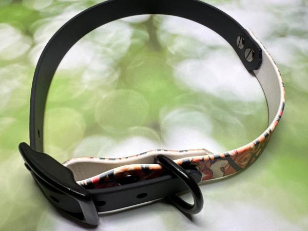 SONDERPREIS !!!   Schnallenhalsband zweifarbig , 19 mm , 44 - 52 cm , Biothane Schwarz - UV Biothane Squirrel and Deer , Hardware Schwarz