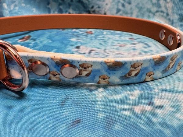 Zugstopphalsband zweifarbig , 16 mm , 44 cm , Biothane Hellbraun - UV Biothane Otters , Hardware vernickelter Stahl roségold