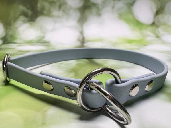 Zugstopphalsband einfach , 13 mm , 34 cm , Biothane Pastell Blau , Hardware vernickelter Stahl silber