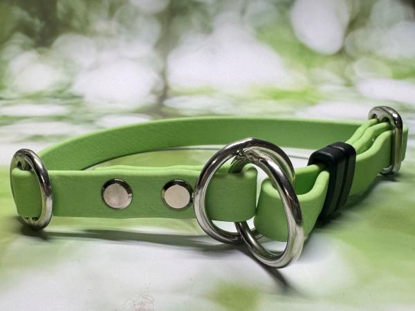 Mitwachsendes Halsband , 13 mm , 28 - 38 cm , Biothane Pastell Grün , Hardware Silber