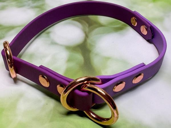 Zugstopphalsband zweifarbig , 16 mm , 33 cm , Biothane Grape - Amethyst Orchid , Hardware vernickelter Stahl roségold