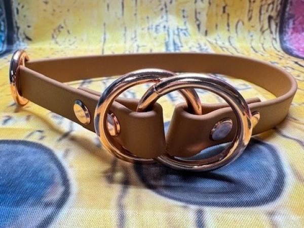 Zugstopphalsband einfach ; 16 mm ; 40 cm ; Biothane Hellbraun ; Hardware Roségold