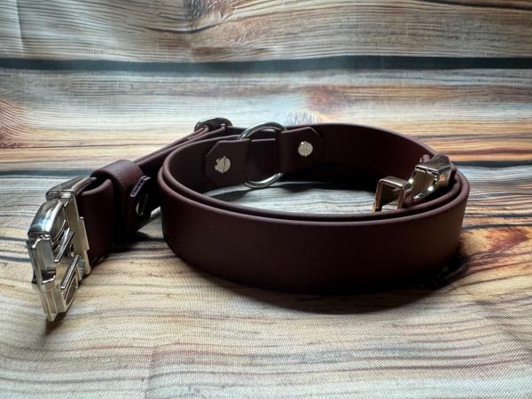 Gassigürtel mit Metallsteckschnalle und farbigem Inlay; 25 mm breit; 110 cm lang ( Bundweite 103 - 117 cm )