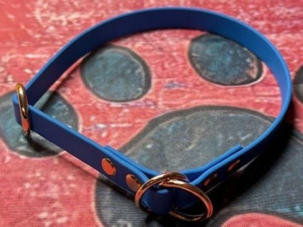 Zugstopphalsband einfach , 16 mm , 45 cm , Biothane Hellblau , Hardware Roségold