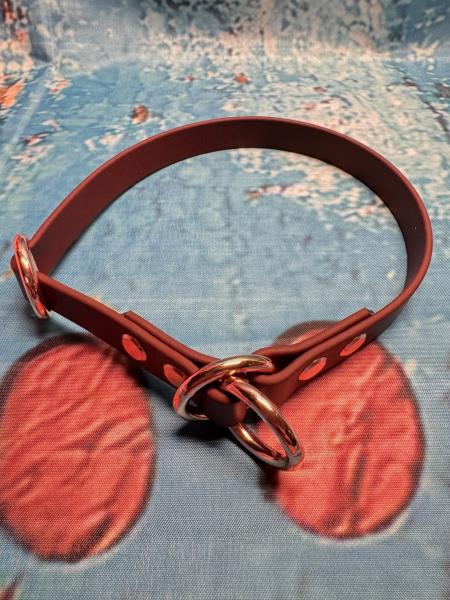 Zugstopphalsband einfach , 16 mm , 39 cm , Biothane Saddle Brown , Hardware Roségold