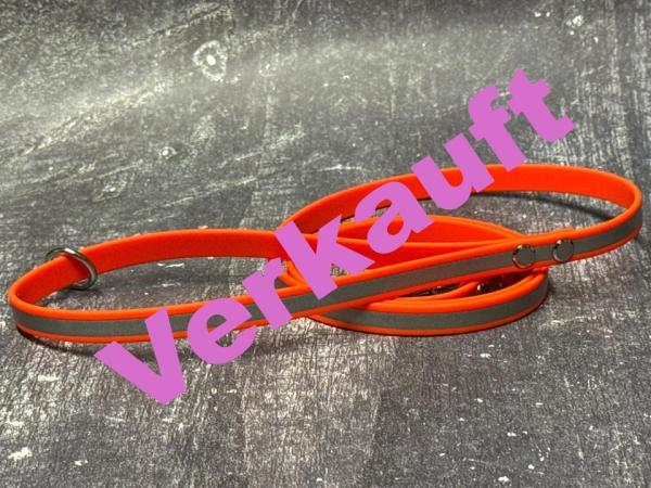 Führleine einfarbig , 13 mm , 130 cm , Biothane Neon Orange reflektierend , Hardware Silber
