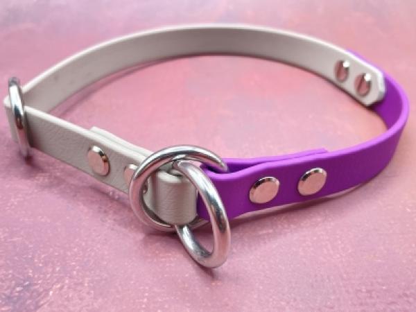 Zugstopp zweifarbig , 16 mm , 40 cm , Biothane Taupe und Grape , Hardware Silber