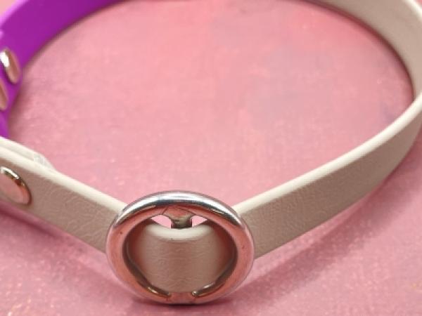 Zugstopp zweifarbig , 16 mm , 40 cm , Biothane Taupe und Grape , Hardware Silber