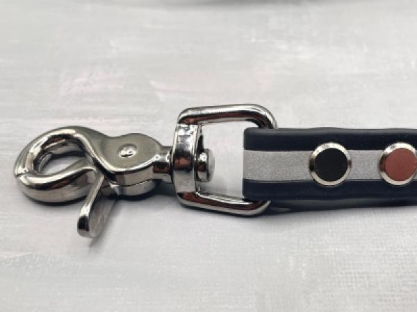 Führleine einfarbig , 16 mm , 130 cm , Biothane Schwarz reflektierend , Hardware Silber