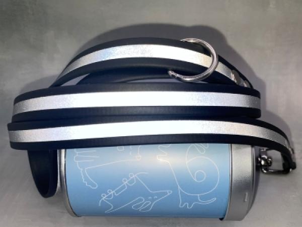 Führleine einfarbig , 16 mm , 130 cm , Biothane Schwarz reflektierend , Hardware Silber